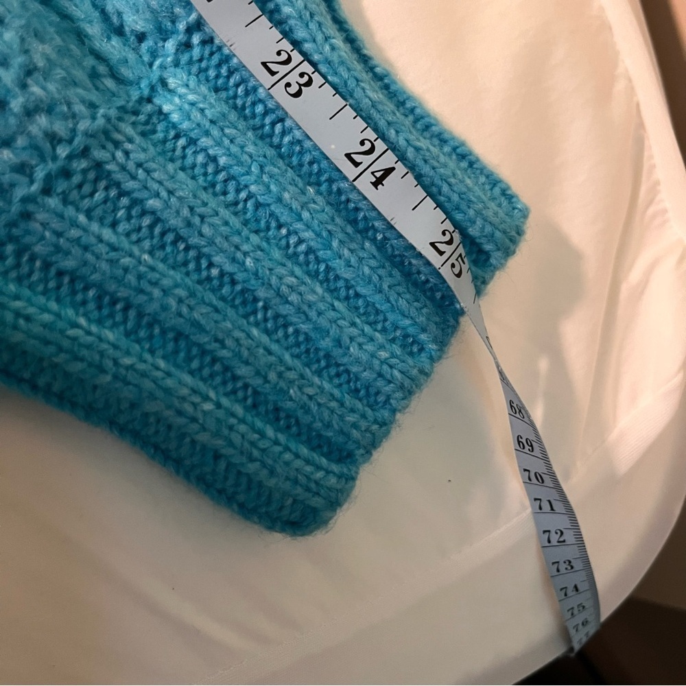 Talbots Turquoise Blue Cable Knit Pointelle Puff Sleeve Sweater - XL Petite - Picture 9 of 10